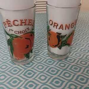 Indonesia fruit print juice glasses Vintage Oranges Peaches